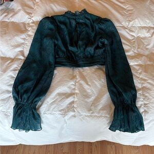 House of Harlow 1960 Teal Blouse with Ruffled Sleeves
